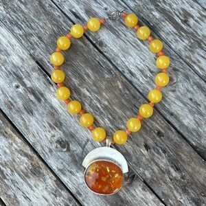 Vintage Gemstone Yellow Glass Bead Statement Western Cowgirl Necklace​​​​​